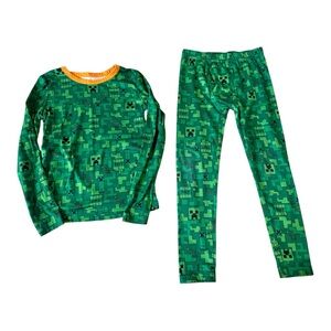Minecraft 2 Piece Green and Black Creeper Pajama Set Boys Size Small 6/7